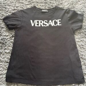 Kids Versace Black Tee with White Logo